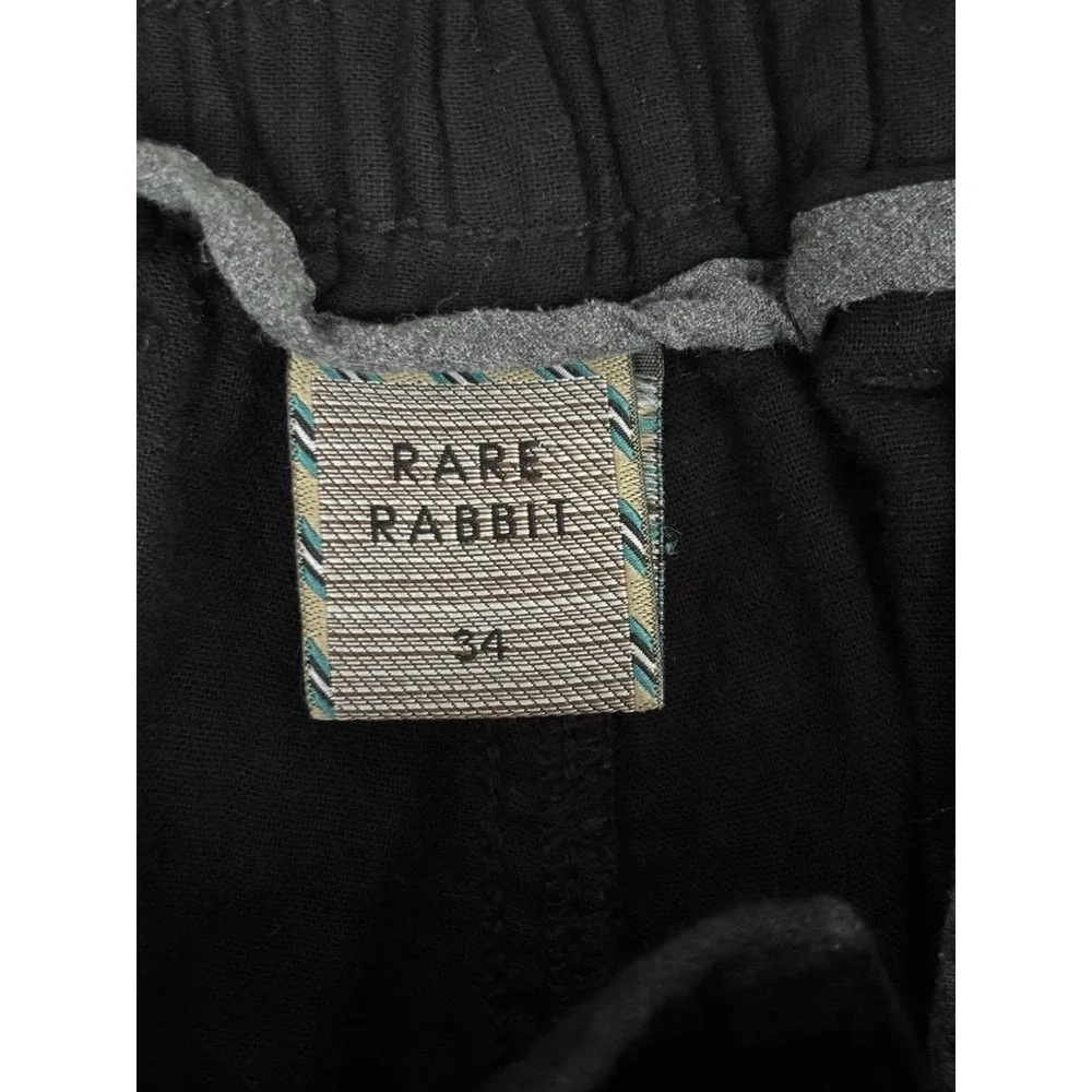 Rare Rabbit Pastor Black Drawstring Linen Blend Pants Men 34 Tapered Casual 0807